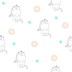 Seamless pattern with unicorn and dessert.Vector illustration.