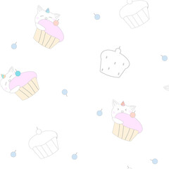 Seamless pattern with unicorn and dessert.Vector illustration.