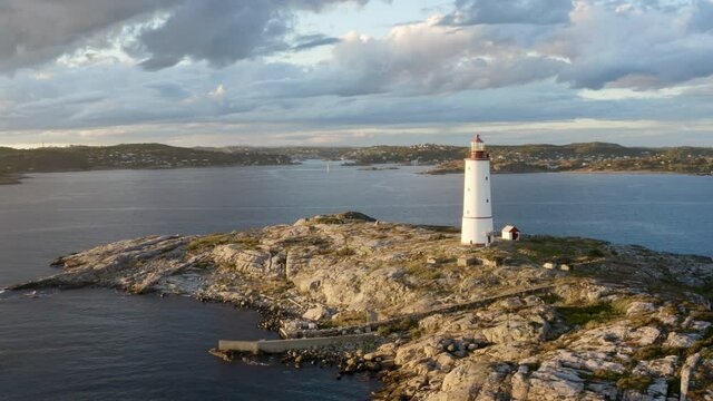 Aerial View Of Lille Torungen Lighthouse With Seascape Near Arendal In Agder County, Norway.