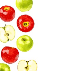 手描き水彩の赤りんごと青りんごのイラスト正方形フレーム・左