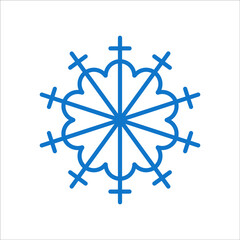 Snowflake vector line icon. Sign of blue snowflake for xmas symbol, new year decoration, Christmas web banner. Linear ice or snow emblem. Festive Winter season logotype. Minimalist illustration.