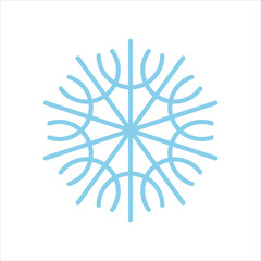 Snowflake vector line icon. Sign of blue snowflake for xmas symbol, new year decoration, Christmas web banner. Linear ice or snow emblem. Festive Winter season logotype. Minimalist illustration.