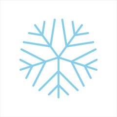 Snowflake vector line icon. Sign of blue snowflake for xmas symbol, new year decoration, Christmas web banner. Linear ice or snow emblem. Festive Winter season logotype. Minimalist illustration.
