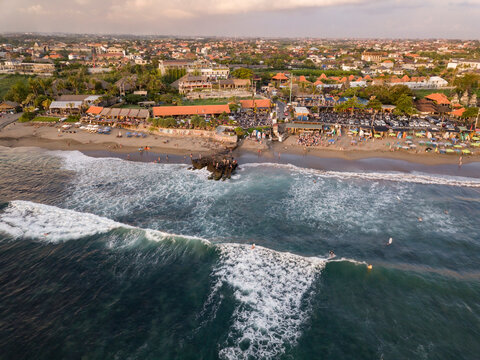 Indonesia, Bali, Canggu, Aerial view of Batu bolong beach