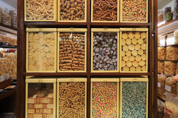 A variety of Asian dry foods are sold at the street market.