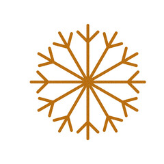 Christmas decoration design element — golden snowflake, snow textured effect. Xmas symbol, new year minimalist symbol for festive banner, holiday card, frost postcard, celebration poster, sale flyer.