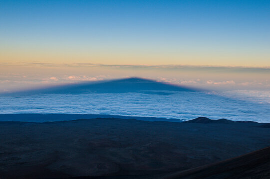 USA, Hawaii, Big Island, shadow of Mauna Kea volcano in the ocean