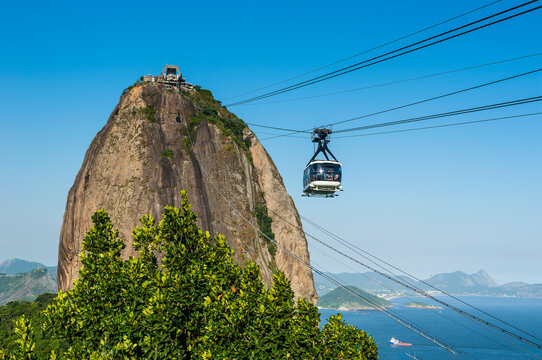 Cable car leading up to the Sugarloaf Mountain in Rio de Janeiro, Brazil