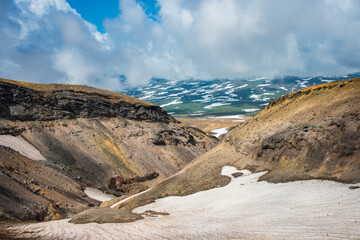 Russia, Kamchatka, Mutnovsky volcano, snowfields