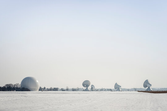 Ground station Raisting in winter, Bavaria, Germany