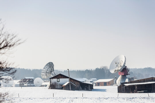 Ground station Raisting in winter, Bavaria, Germany