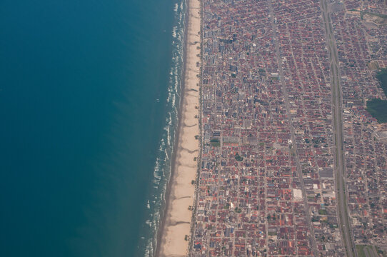 Aerial view of the beach of Mongagua, Brazil