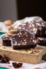 Traditional homemade Italian dessert - christmas chocolate salami