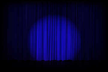 Closed silky luxurouse blue curtain stage backdrop with backlight. Teater curtaines. Vector gradient illustration - 462777265