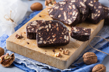 Traditional homemade Italian dessert - christmas chocolate salami