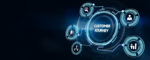 Inscription Customer journey on the virtual display. Business Technology Internet and network concept. 3d illustration
