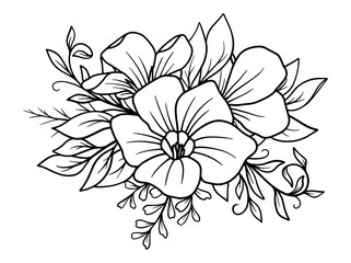 Flowers Line Art Sublimation. Hand drawn flower sketch line art illustration