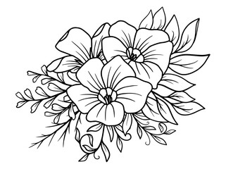 Flowers Line Art Sublimation. Hand drawn flower sketch line art illustration