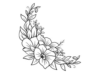 Flowers Line Art Sublimation. Hand drawn flower sketch line art illustration