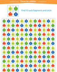  A game for children. Find the Christmas tree decorations shown in the sample. Development of attention, thinking