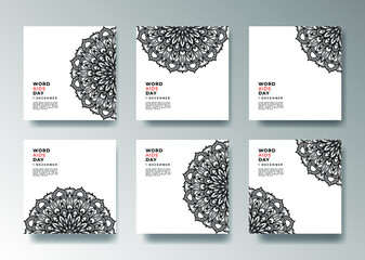 1 December world aids day banner or card template and background with mandala