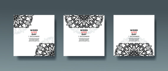 1 December world aids day banner or card template and background with mandala