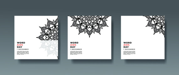 1 December world aids day banner or card template and background with mandala