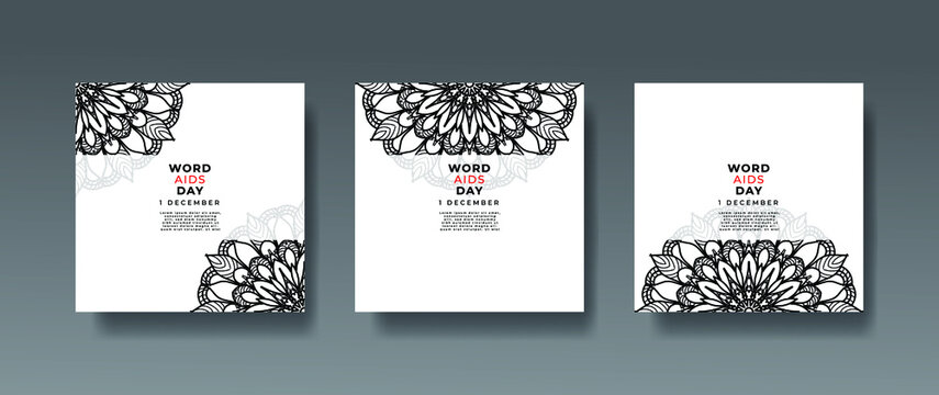 1 December world aids day banner or card template and background with mandala