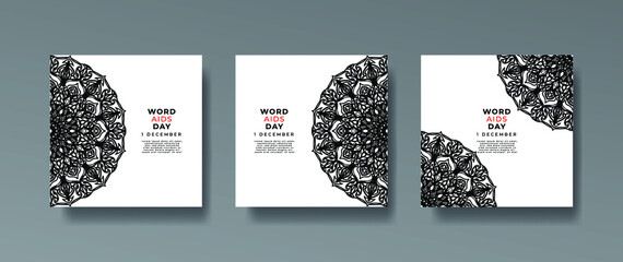 1 December world aids day banner or card template and background with mandala