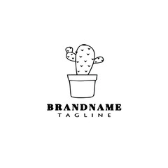 cactus logo cartoon design template icon black vector illustration
