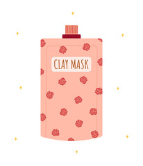 Clay facial mask. Skin care. Morning routine. Cleansing and moisturizing. Hand drawn beauty product. Vector illustration in flat cartoon style.