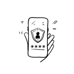 hand drawn doodle online cyber protection icon illustration vector