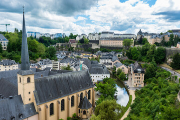 High angle view of residential buildings at old town in Luxembourg against sky