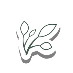 Green leaves line on white silhouette and gray shadow. Flat style for decorated and any design. Vector illustration about nature.