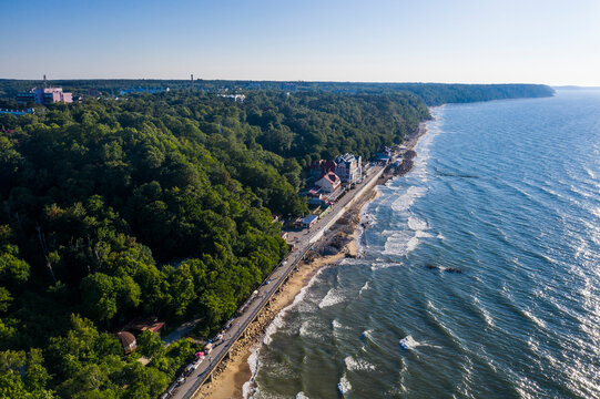 Aerial view of coastline of Svetlogorsk, Kaliningrad, Russia