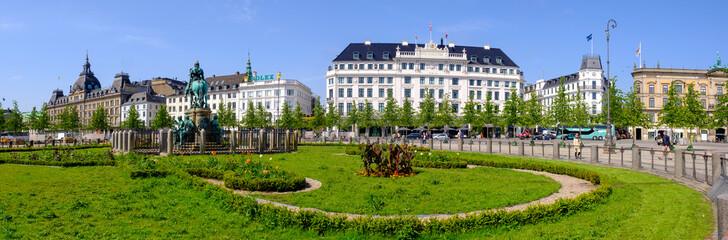 Denmark, Copenhagen, Panorama of Kongens Nytorv square with Hotel dAngleterre in background