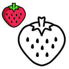 Coloring book or page with strawberry. Clip art set for t-shirt print, kids apparel, greeting card, label, patch or sticker