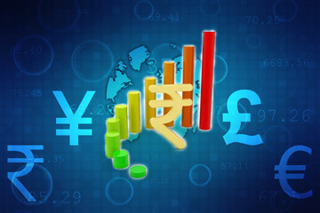 Indian rupee background, Stock market background with Indian rupee symbol, India Finance, Economic Background. 3d render