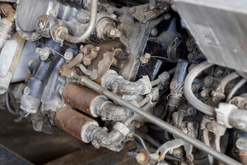 The exterior of the aircraft engine.