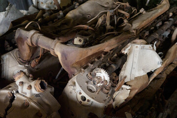 Damaged part of the aircraft engine. 