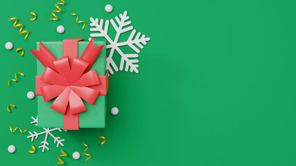 Merry Christmas and Happy New Year, Collection realistic gift boxes presents and decorative top view on green background, Minimal decorated Christmas, Winter holiday season, 3D rendering illustration