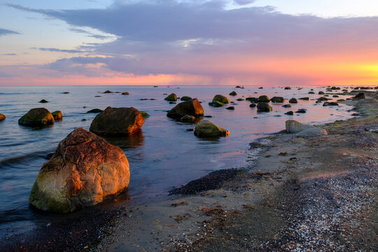 Sunset at the coast, Kattegat, Sardal nature reserve, Halland, Sweden