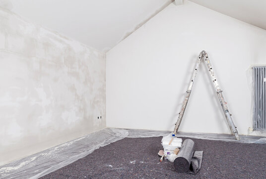 Interior of empty loft apartment in renovating house