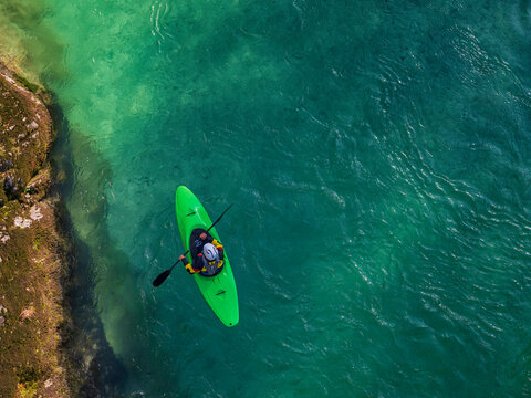 Slovenia, Kayaker on Soca river