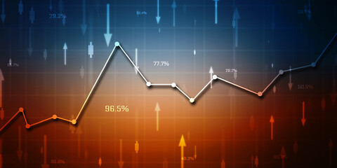 Business Growth graph on technology background, Futuristic raise arrow chart digital transformation abstract technology background. Big data and business growth currency stock and investment economy	