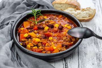 Bowl of vegetarian chili con carne