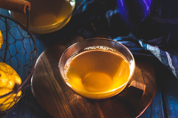 Tea cup of homemade hot quince infusion
