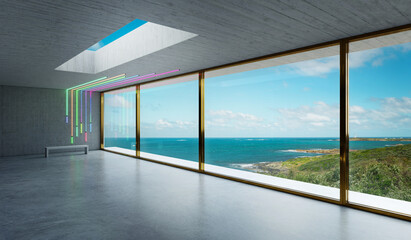 Fototapeta na wymiar 3D rendering of a modern and futuristic loft Interior design