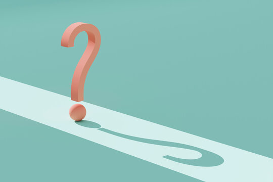 Three dimensional render of orange question mark against green background