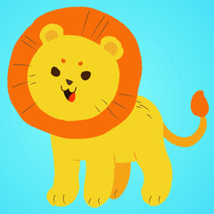 Ilustración de un tierno león de colores brillantes y hecho a mano. Dibujo de estilo minimalista
